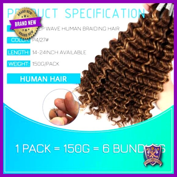 18 Inch Deep Wave Human Hair Extensions 6 Bundles 150g Boho Braids main image 4